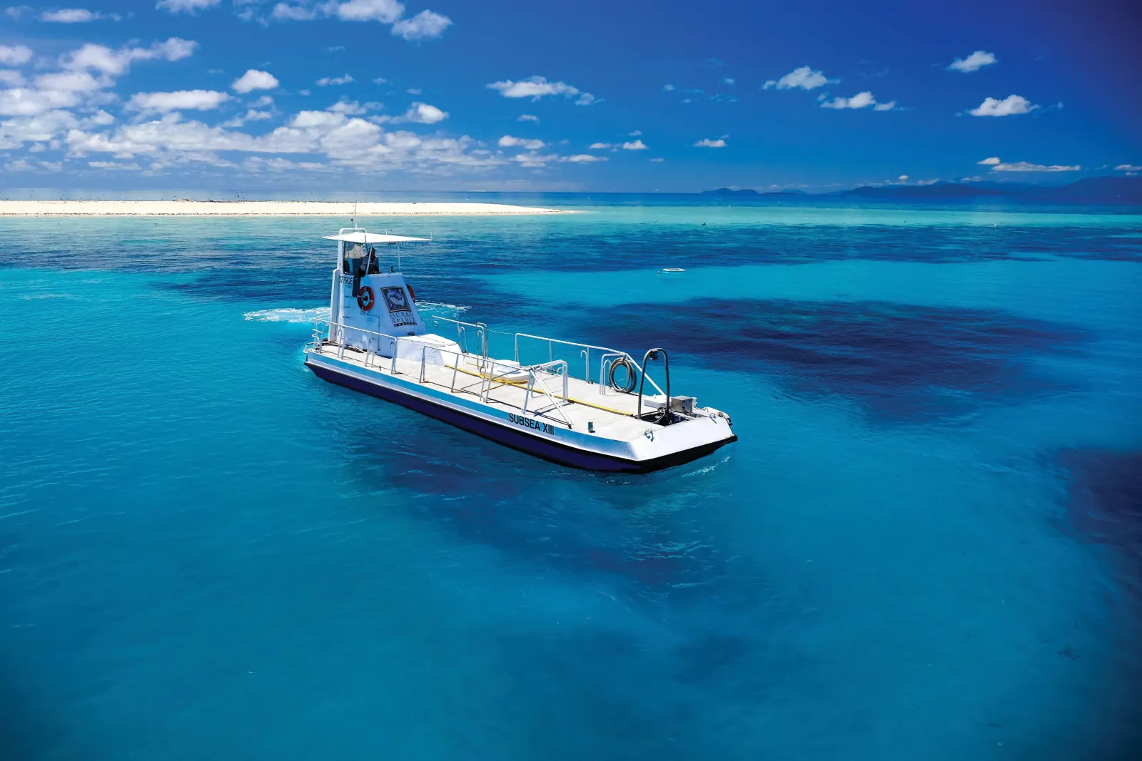 Semi-submersible boat on deep blue water