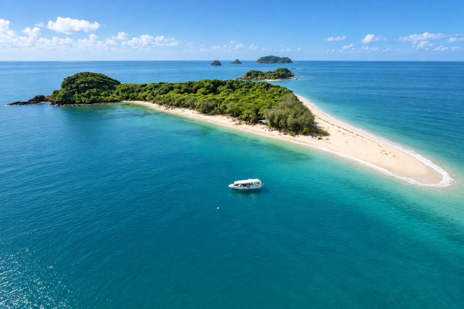 Aerial view of a Frankland Islands beach and reef