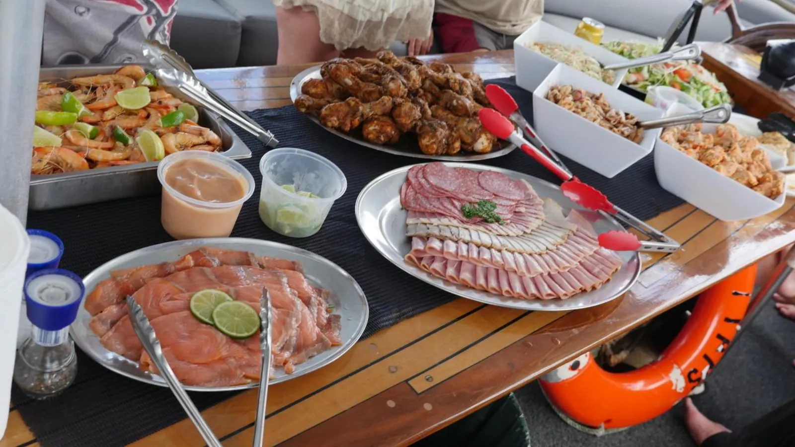 Buffet lunch laid out on board